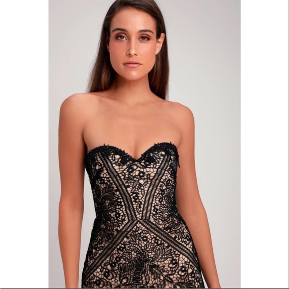 Bariano Lulus Allison Black Nude Lace Strapless evening gown maxi dress bustier - Picture 4 of 16